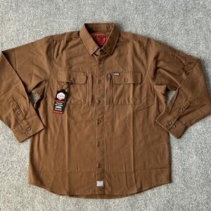Dixxon Shirt Mens Extra Large Brown Long Sleeve Work Stretch Workforce Canvas